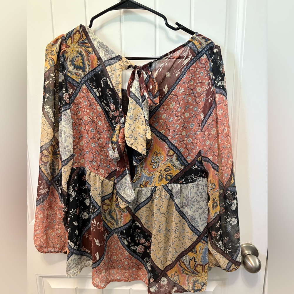 American Eagle Multicolored Patchwork Blouse Back… - image 6